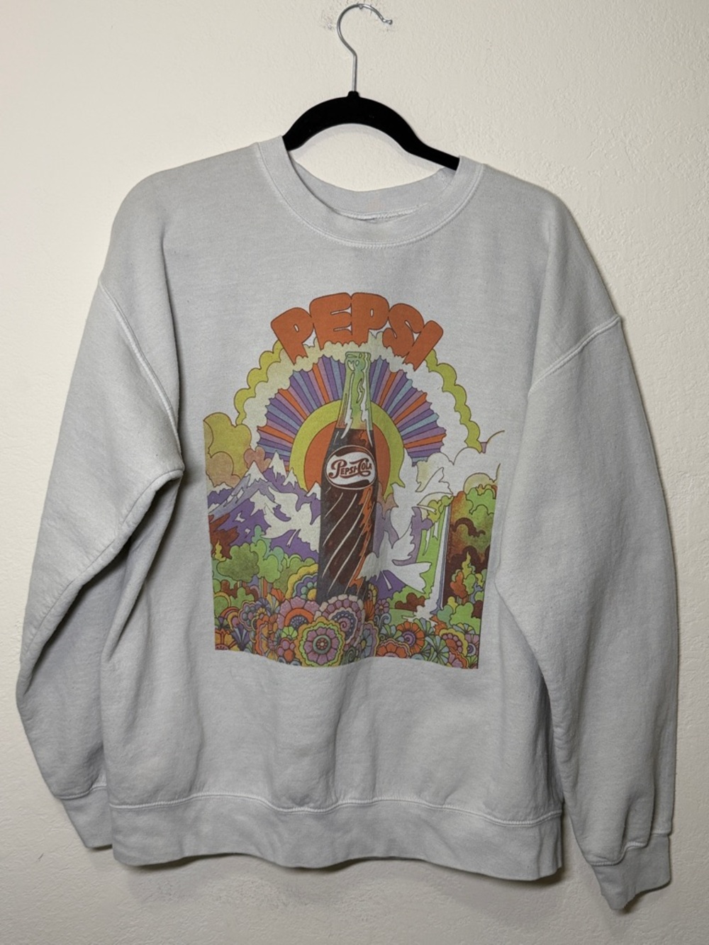 Philcos Pepsi Cola Groovy Washed Pullover Sweatshirt cream Large